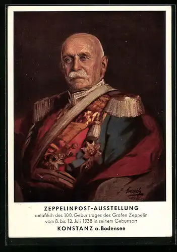 AK Konstanz, Zeppelinpost-Ausstellung 1038, Graf Zeppelin in Uniform