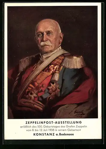 AK Konstanz, Zeppelinpost-Ausstellung 1038, Graf Zeppelin in Uniform