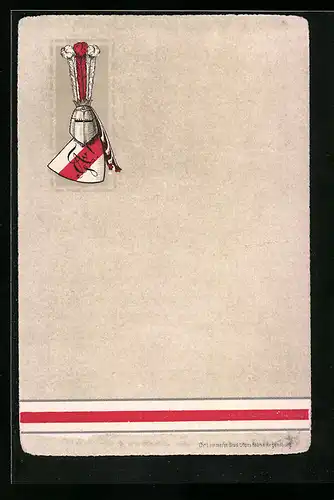 Präge-AK Studentenwappen weiss-rot-weiss mit Ritterhelm und Zirkel
