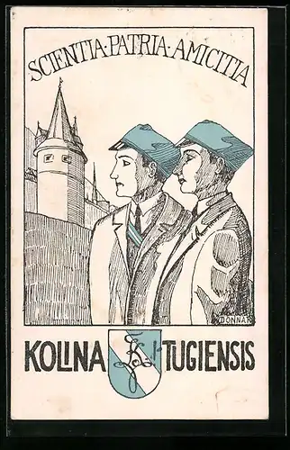 Künstler-AK Kolina Tugiensies, Studentenwappen, Zwei Studenten