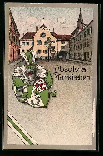 Künstler-AK Pfarrkirchen, Absolvia, Wappen, Schule