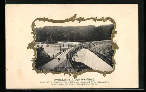 Passepartout-AK Gemünd /Eifel, Urfttalsperre mit Kaskadentreppe aus der Vogelschau