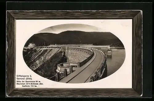 Passepartout-AK Gemünd /Eifel, Urfttalsperre aus der Vogelschau