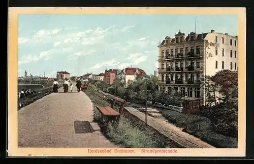 AK Cuxhaven /Nordsee, Strandpromenade mit Hotel zum Kronprinzen