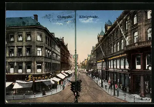 AK Chemnitz, Königstrasse mit Geschäften