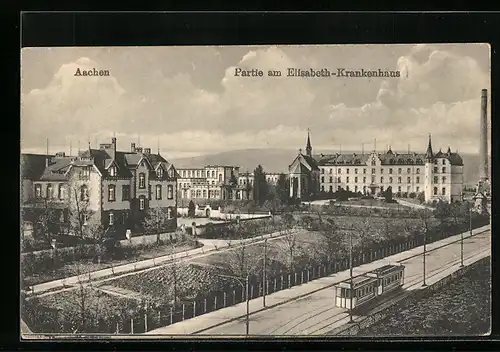AK Aachen, Strassenbahn am Elisabeth-Krankenhaus