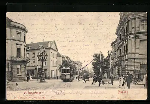 AK Aachen, Wilhelmstrasse mit Strassenbahn