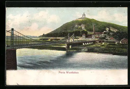 AK Porta Westfalica, Teilansicht mit Brücke