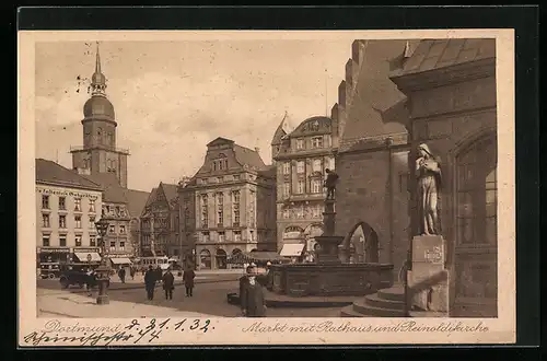 AK Dortmund, Markt mit Rathaus und Reinoldikirche