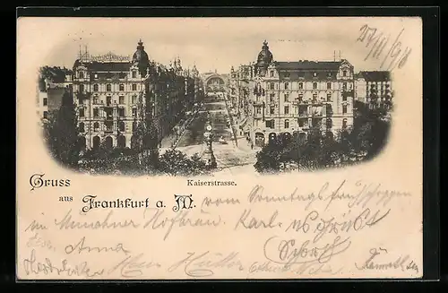 AK Frankfurt a. M., Kaiserstrasse mit Uhrturm