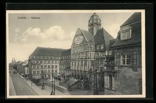 AK Kassel, Rathaus und Strassenpartie mit Strassenbahn