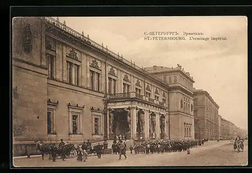 AK St. Pétersbourg / St. Petersburg, L`ermitage impérial, russ. Soldaten, Pferdekutsche