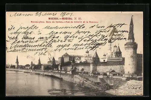 AK Moscou, Vue du Kremlin et la Moscova