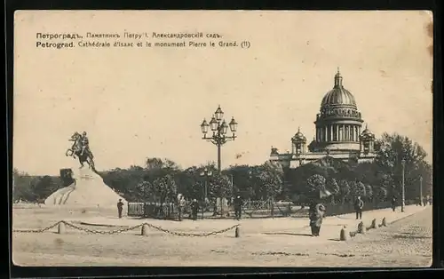 AK Petrograd, Cathédrale d`Isaac et le monument Pierre le Grand