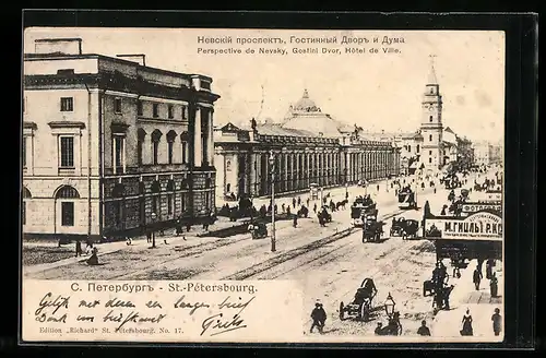 AK St.-Pétersbourg, Perspective de Nevsky, Gostini Dvor, Hôtel de Ville