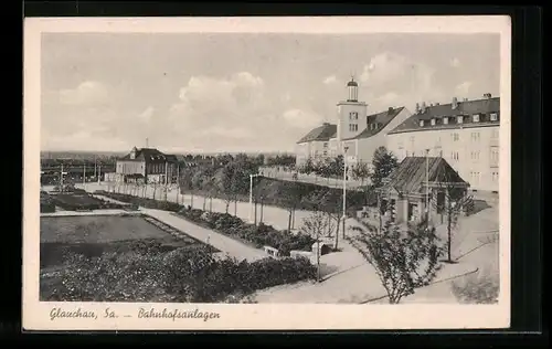 AK Glauchau i. Sa., Blick auf die Bahnhofsanlagen