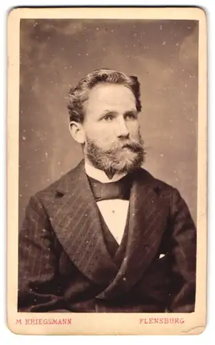 Fotografie M. Kriegsmann, Flensburg, Elegant gekleideter Herr mit Vollbart