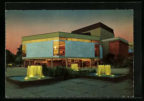AK Stuttgart, Kleines Haus des Staatstheaters bei Nacht