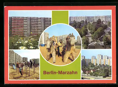 AK Berlin-Marzahn, Kinderspielplatz in der Hochhaussiedlung