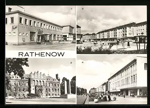 AK Rathenow, Cafe, Kaufhaus und Wilhelm-Pieck-Strasse