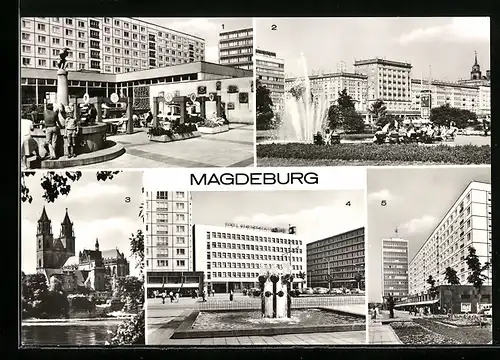 AK Magdeburg, Hotel Gewerkschaftshaus am Ratswaageplatz, Am Eulenspiegelbrunnen, Dom