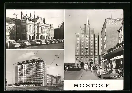 AK Rostock, Ostseegaststätte, Ernst-Thälmann Platz, Haus der Gewerkschaften