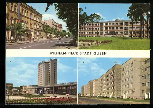 AK Guben, Wilhelm-Pieck-Strasse, Hochhaus in Obersprucke, Schule VIII