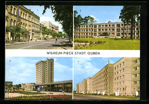 AK Guben, Wilhelm-Pieck-Strasse, Hochhaus in Obersprucke, Schule VIII