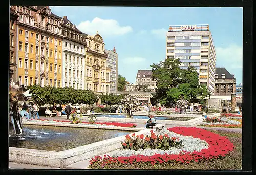 AK Leipzig, Brunnen und Blumen auf dem Sachsenplatz