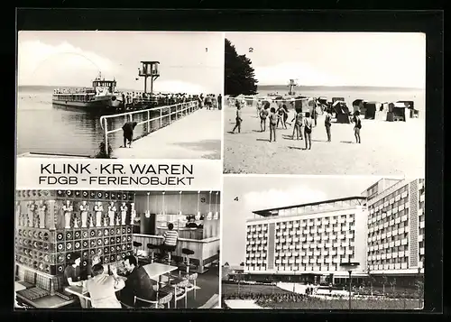 AK Klink, an der Mole, Badestrand, Dachcae des Erholungheimes Herbert Warnke