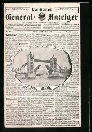 AK London, Tower-Brücke, Titelblatt des Londoner General-Anzeiger