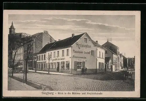 AK Siegburg, Restaurant Emil Seelbach, Ecke Mühlen- und Siegfeldstrasse