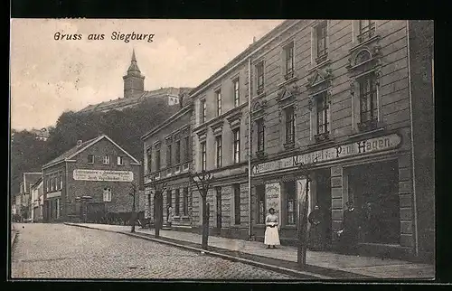 AK Siegburg, Restaurant Paul Hagen in der Mühlenstrasse, mit Abtei