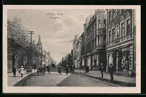 AK Linden, Königstrasse mit Geschäften