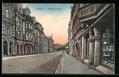 AK Coburg, Mohrenstrasse mit Friseur H. Zertz