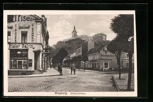 AK Siegburg, Mühlenstrasse mit Restaurant und Frisier-Salon