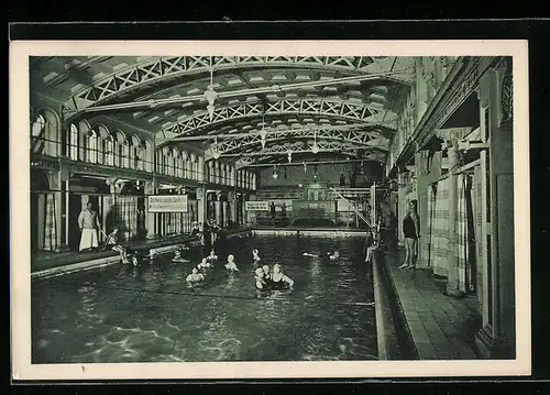 AK Karlsruhe, Städtisches Friedrichsbad, Schwimmhalle, Innenansicht