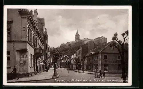 AK Siegburg, Mühlenstrasse mit Blick auf den Michaelsberg