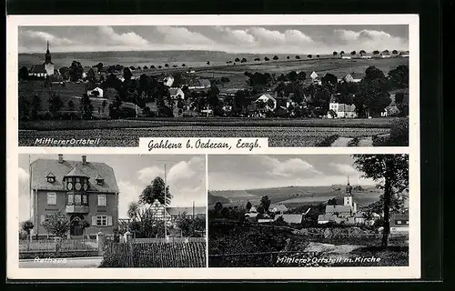 AK Gahlenz, Rathaus, Mittlerer Ortsteil mit Kirche, Ortspanorama