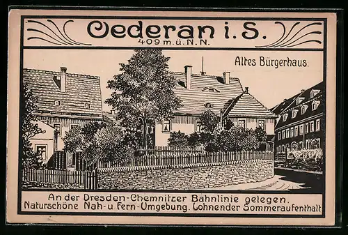 Künstler-AK Oederan i. S., Altes Bürgerhaus