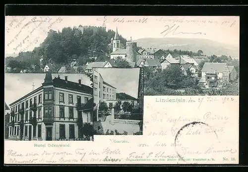 AK Lindenfels, Hotel Odenwald, Garten, Teilansicht