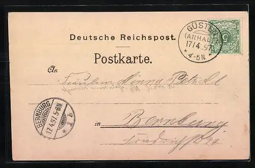 Lithographie Güsten /Anhalt, Postamt, Bahnhof, Kirche