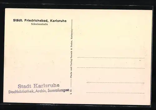 AK Karlsruhe, Städtisches Friedrichsbad, Schwimmhalle, Innenansicht