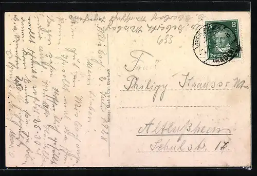 Passepartout-AK Weisbach bei Eberbach, Schulhaus, Ortsansicht mit Gänseschar