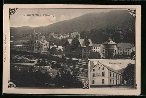 AK Jünkerath, Hotel zur Post J. Kreisch, Ortsansicht mit Bahnhof aus der Vogelschau
