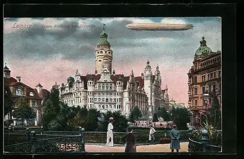 AK Leipzig, Zeppelin über dem Neuen Rathaus