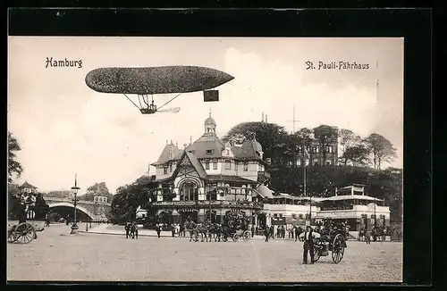 AK Hamburg, Luftschiff über dem St. Pauli-Fährhaus