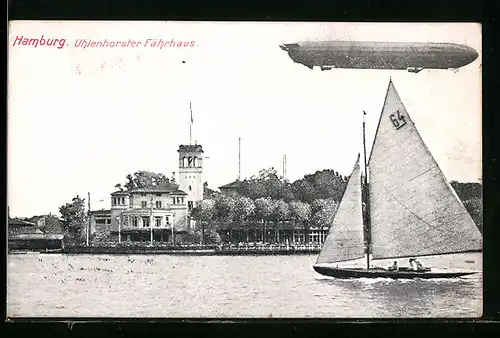 AK Hamburg, Zeppelin über dem Uhlenhorster Fährhaus