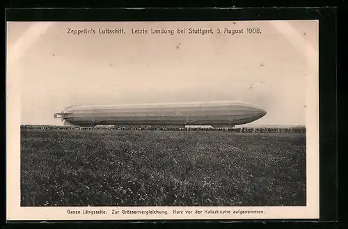 AK Echterdingen, Letzte Landung von Zeppelins Luftschiff am 5. August 1908