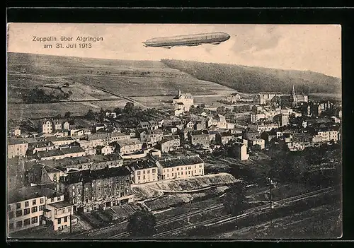AK Algringen, Zeppelin über dem Ort am 31. Juli 1913